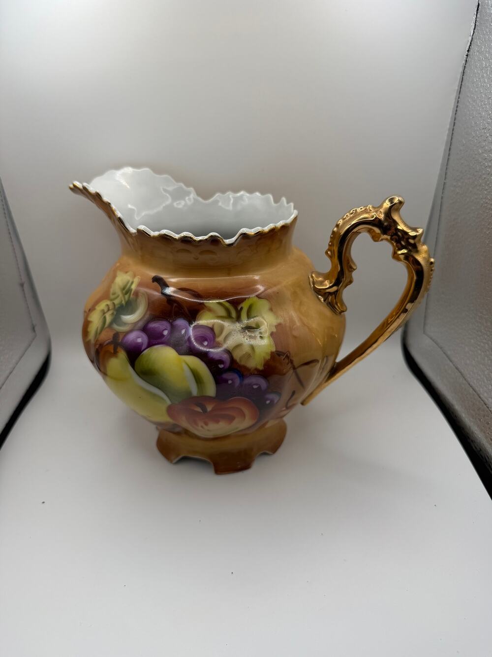 Lefton China NE3115 Hand Painted Fruit Pitcher Gold Trim Japan